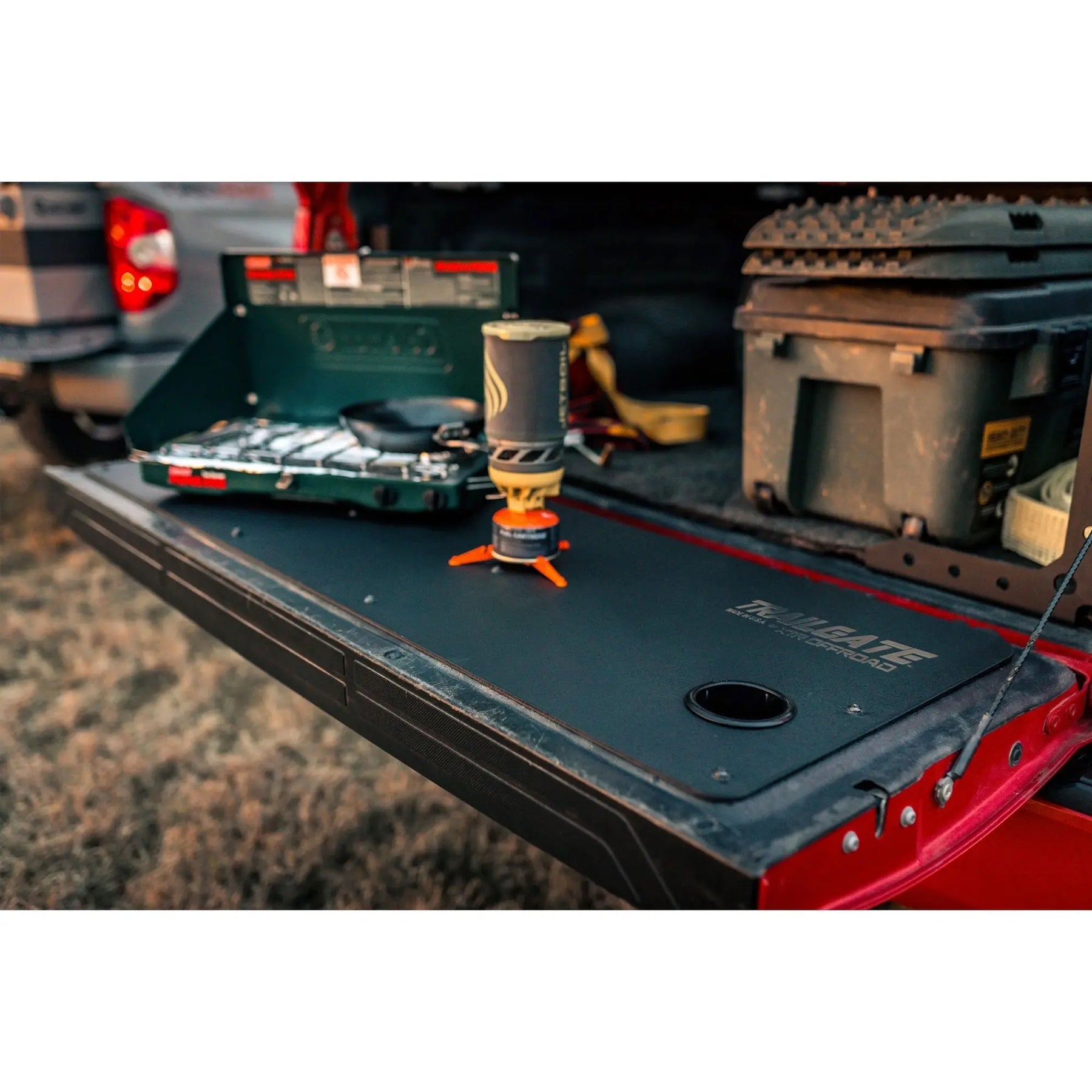 Powder-coated aluminum TrailGate panel for a Toyota Tundra